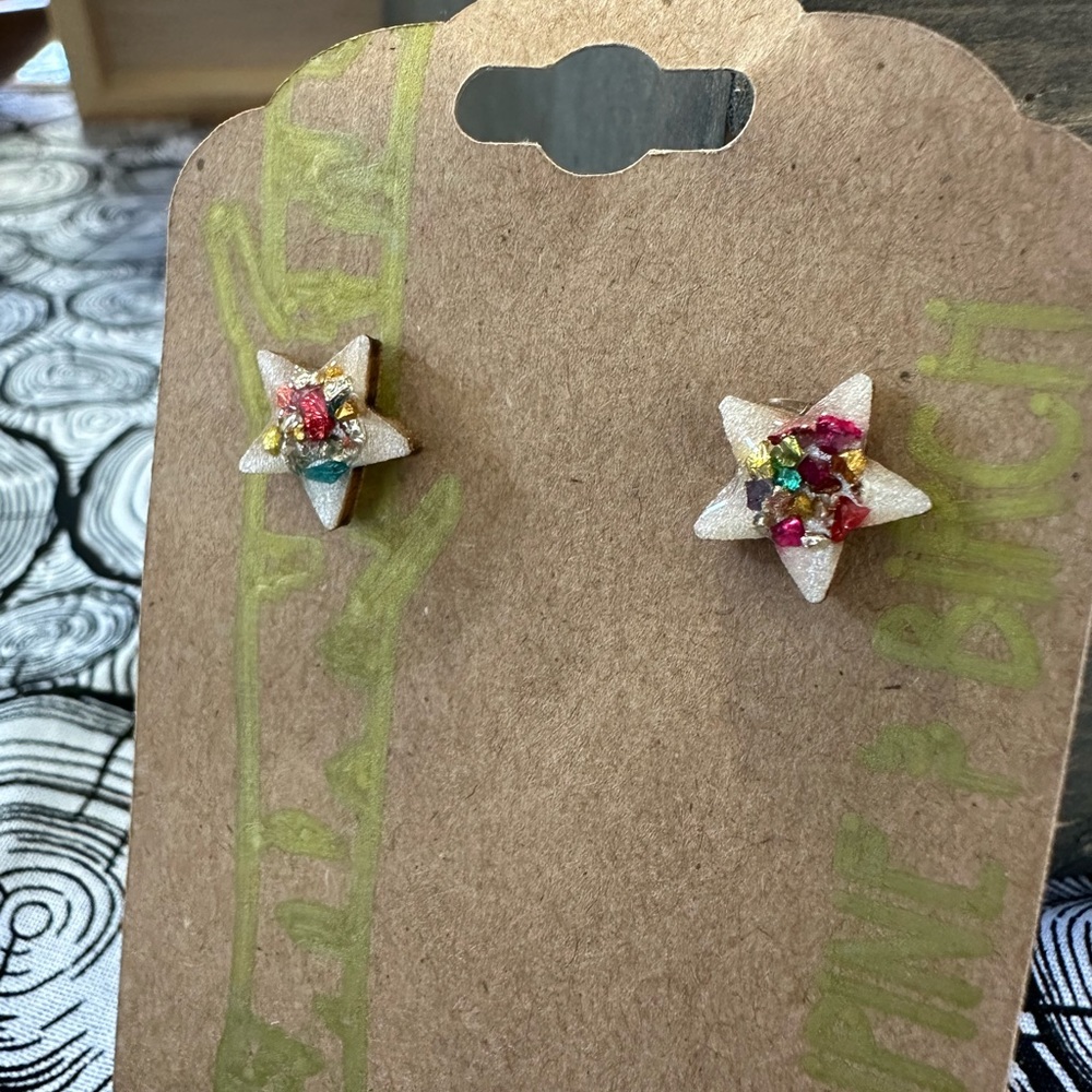 Womens earrings, druzy, stars, sparkly, colorful, stocking stuffer, gold earring